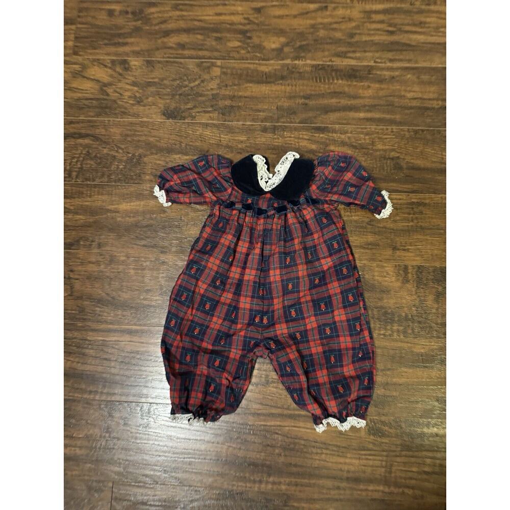 Vtg Good Lad Of Philadelphia Green Red Tartan Plaid Romper 3-6 Months USA